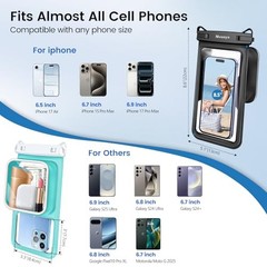 2 Pack IPX8 Waterproof Phone Pouch, Large Space Cell Phone Pouch Black + Green