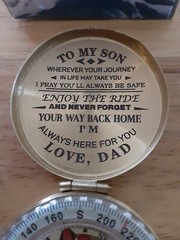 PP Bean Classic Compass “To My Son…Love Dad” Gold Pocket Compass NEW NIB