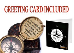 Solid Brass Thoreau Quote Engraved Compass Wooden Box Camping Graduation Gift