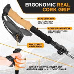 Collapsible Trekking Poles for Hiking – Lightweight Adjustable Aluminum Foldi…