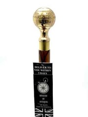 Globe Handle Solid Brass Stylish Hard Wood Foldable Walking Stick Vintage Walkin