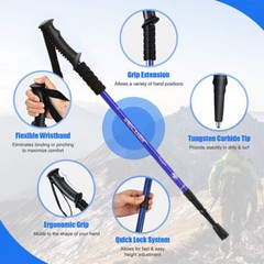 Trekking Walking Hiking Poles Sticks Aluminum Adjustable Alpenstock Pair of 2