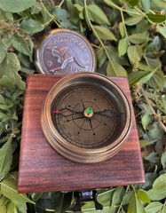 2″ Australia Penny [1930] Beautiful Antique Collectible Compass With Wooden Box