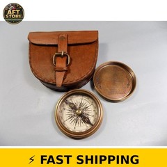 Vintage Brass Pocket Compass with Leather Case – Rustic Decor Gift