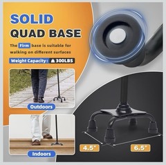 BigAlex Walking Cane, Adjustable Quad Cane with 4-Pronged Base..