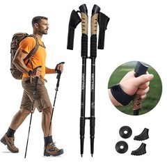 Pair 2 Trekking Walking Hiking Sticks Poles Adjustable 3 Section Anti-shock BLK