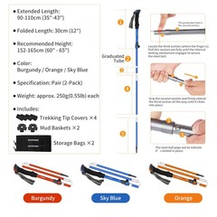 2 PCS 7075 Aluminum Ultralight Folding Trekking Poles Walking Sticks Hiking