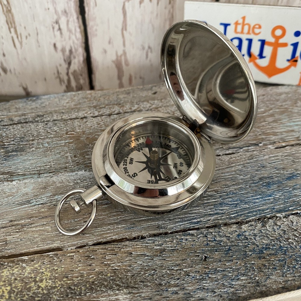 Silver Finish Brass Push Button Compass – Pocket Style – Nautical Navigation