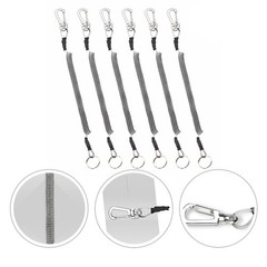 6Pcs Reusable Elastic Key Chains for Fishing Tools Grey PU Coiled Steel Wire