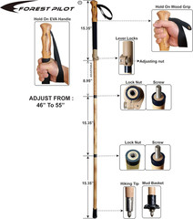 Trekking Poles- 1-Pc Pack – Adjustable Hiking or Walking Stick –Strong, Natural