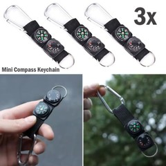 3PC Compass Thermometer Keychain Survival Portable Hiking Carabiner Ring Camping