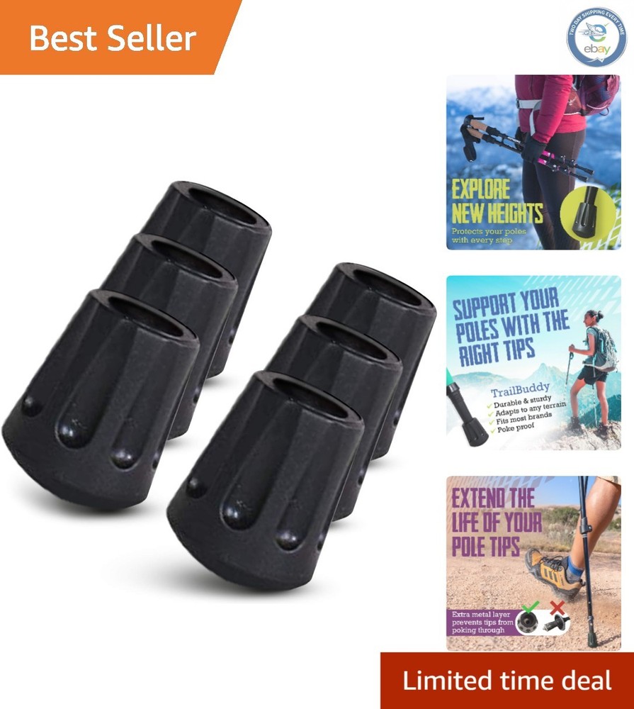 Universal 11mm Trekking Pole Tips – 6 Durable Rubber Tips for Enhanced Traction
