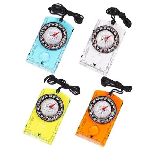 4 Pcs Outdoor Compass with Adjustable Transparent+Blue+Green+Orange