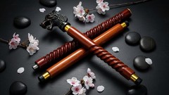 Walking Cane/Axe Handle Design, Black Metal Head, Gold Accent Band Walking Stick