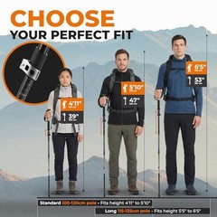 Trek-Z Collapsible Hiking & 100–120 cm (for Height: 4’11” to 5’10”) EVA Black