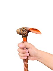 Victorian Rabbit Handle Walking Cane -Spiral Hardwood Shaft Brass Accents Antiqe