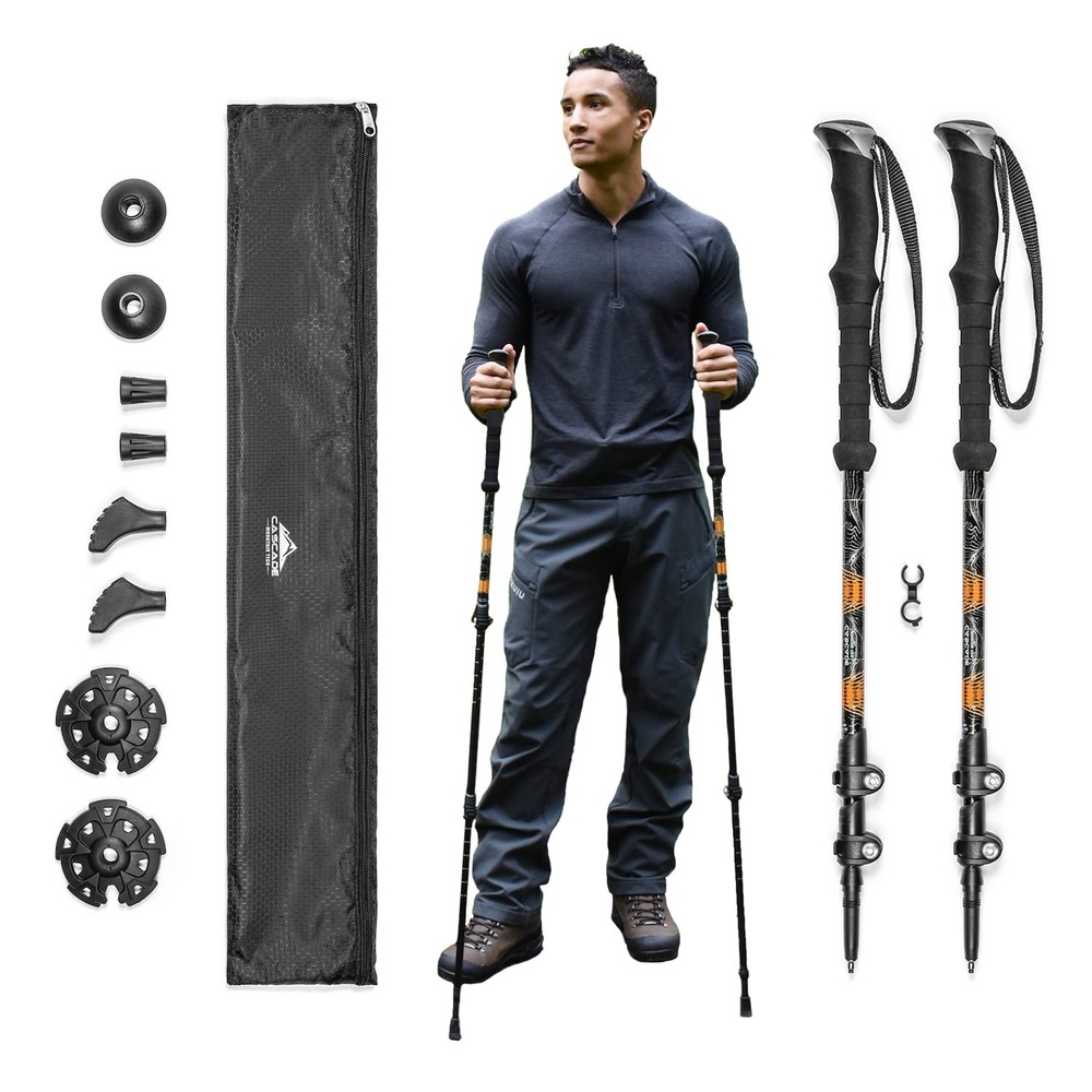 Cascade Mountain Tech Trekking Poles – Aluminum One Size, Orange (EVA Grip)
