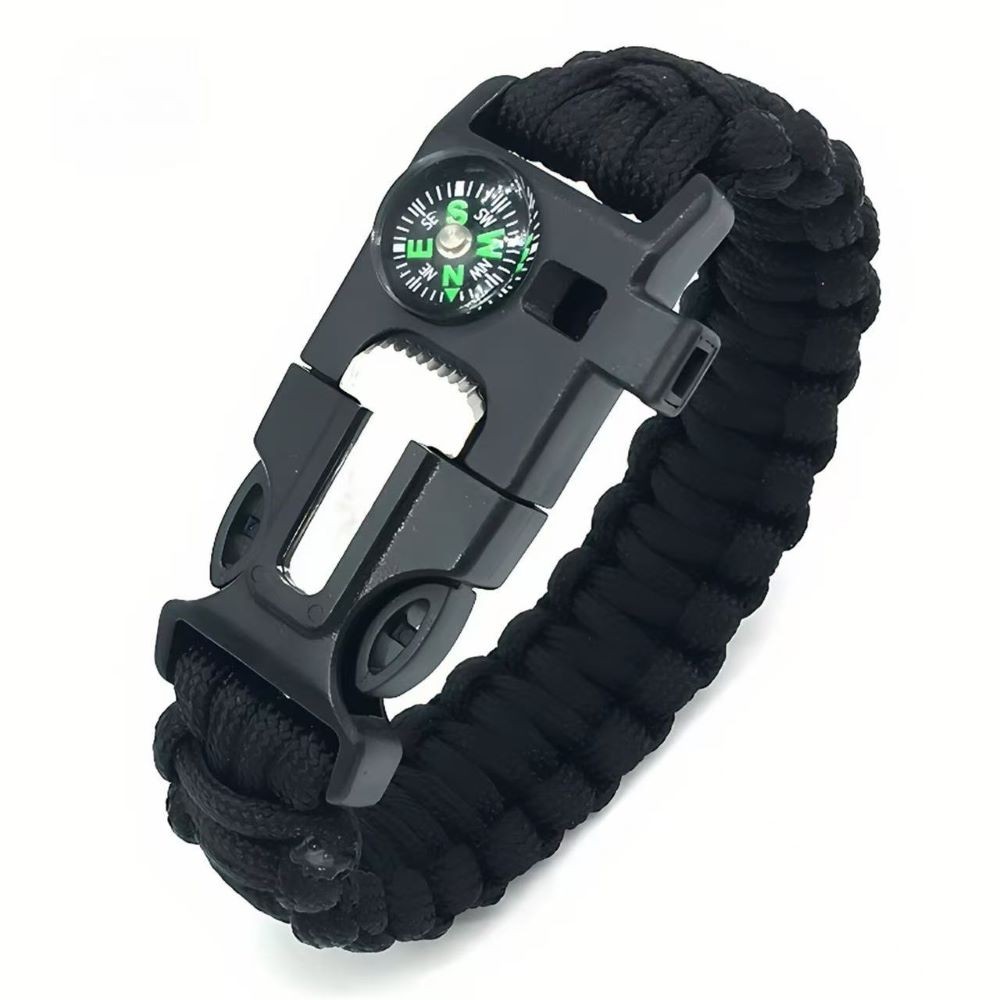 5 in 1 Survival Wristband Paracord Compass Whistle Fire Starter Scraper Tool Set