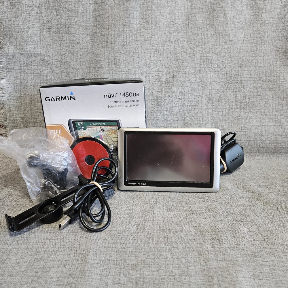 Garmin Nuvi 1450 LMT Touch Screen GPS Lifetime Maps Car Charger Tested READ