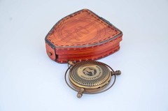 Handmade Antique Brass London Push-Button Compass with Leather Case