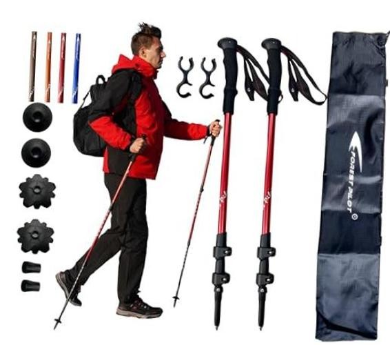 Trekking Poles – Lightweight 7075 Aluminum with Flip Lock & All EVAGrip-Red