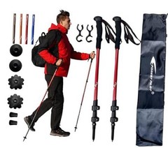 Trekking Poles – Lightweight 7075 Aluminum with Flip Lock & All EVAGrip-Red
