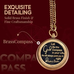 Brass God Compass with Wooden Box, Antique Religious Gifts for Men with Quote…
