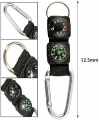 Black Carabiner Key Chain Compass Thermometer Metal Camping Outdoor Gadgets Hiki