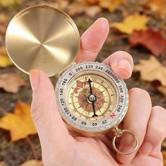 Brass Large Dial Pocket Compass Keychain Loop for Hiking Camping Navigation