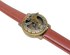 Brass Sundial Compass Design Wrist Watch Leather Band Vintage Nautical Men Gift