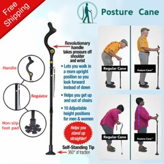 Walking Stick Foldable Posture Straight Cane Travel Adjustable Height 10 Levels