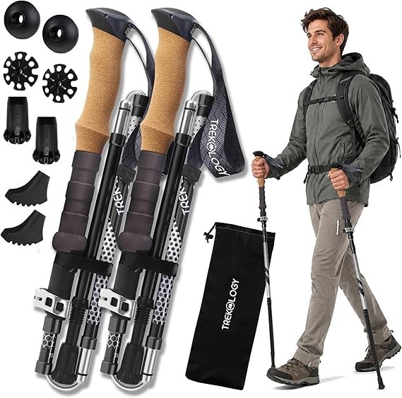 Trek-Z Collapsible Hiking Trekking Poles 2pc Set | Walking Balance Support
