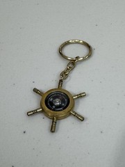 Brass Compass Keychain Classic Nautical Compact Gold Patina Maritime Instrument