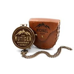 Compass Engraved Leather Case Personalised Compass Christening Gift V2