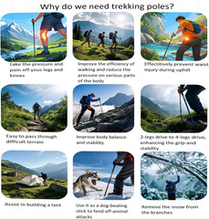 Ultralight Collapsible Trekking Poles with Top-Mounted Camera Holder, 1/4″ Threa