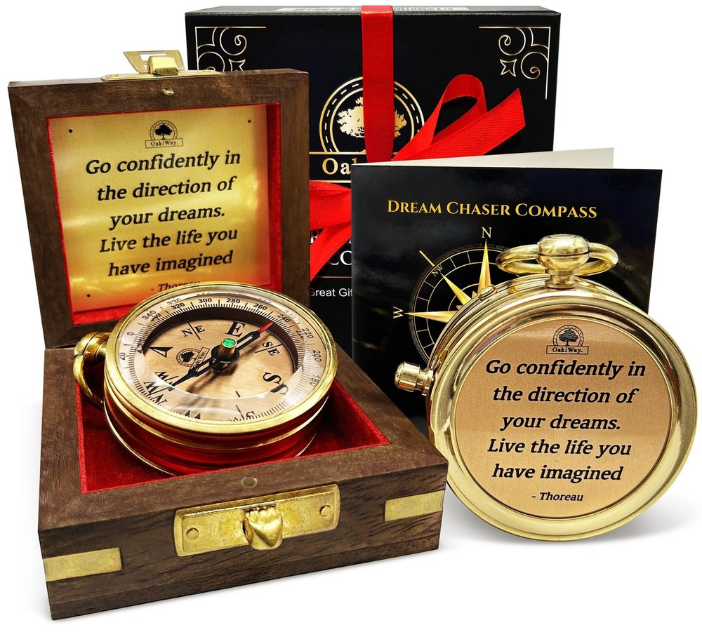 The Dream Chaser Compass in Wooden Box – 2025 Graduation Gifts for Him College
