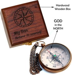 to My Son Engraved Brass Compass with Wooden Box – Inspirational Gift from Dad