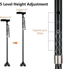 KAKICLAY Trekking Poles Walking Cane Hiking Stick Foldable Lightweight LED Light