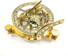 Vintage Triangle Brass Sundial Compass with Leather Case Handmade Nautical Gift