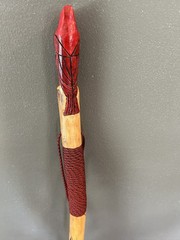 Hiking Stick with carved cardinal carved top- 50”-, paracord grip/wrist strap