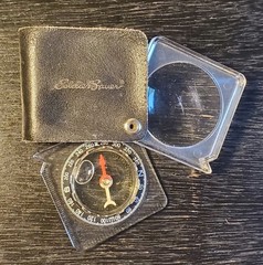 Eddie Bauer Compact Map Compass & Magnifier 2 x 2″ Leather Sheath Hiking Camping