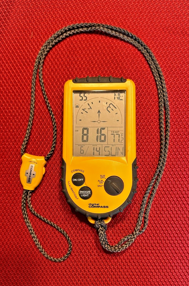 Brookstone Digital Compass With Backlight Temperature Alarm Clock Camping Hiking