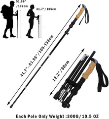 5-Section Collapsible Hiking Poles, Foldable Trekking Poles Adjustable to 14In –