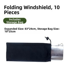 10-Piece Windproof Board for Outdoor Cooking Foldable Iron Windshield Black