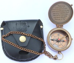Brass Engraved Compass, Nautical Compass with Leather Case, Antique Gift for …