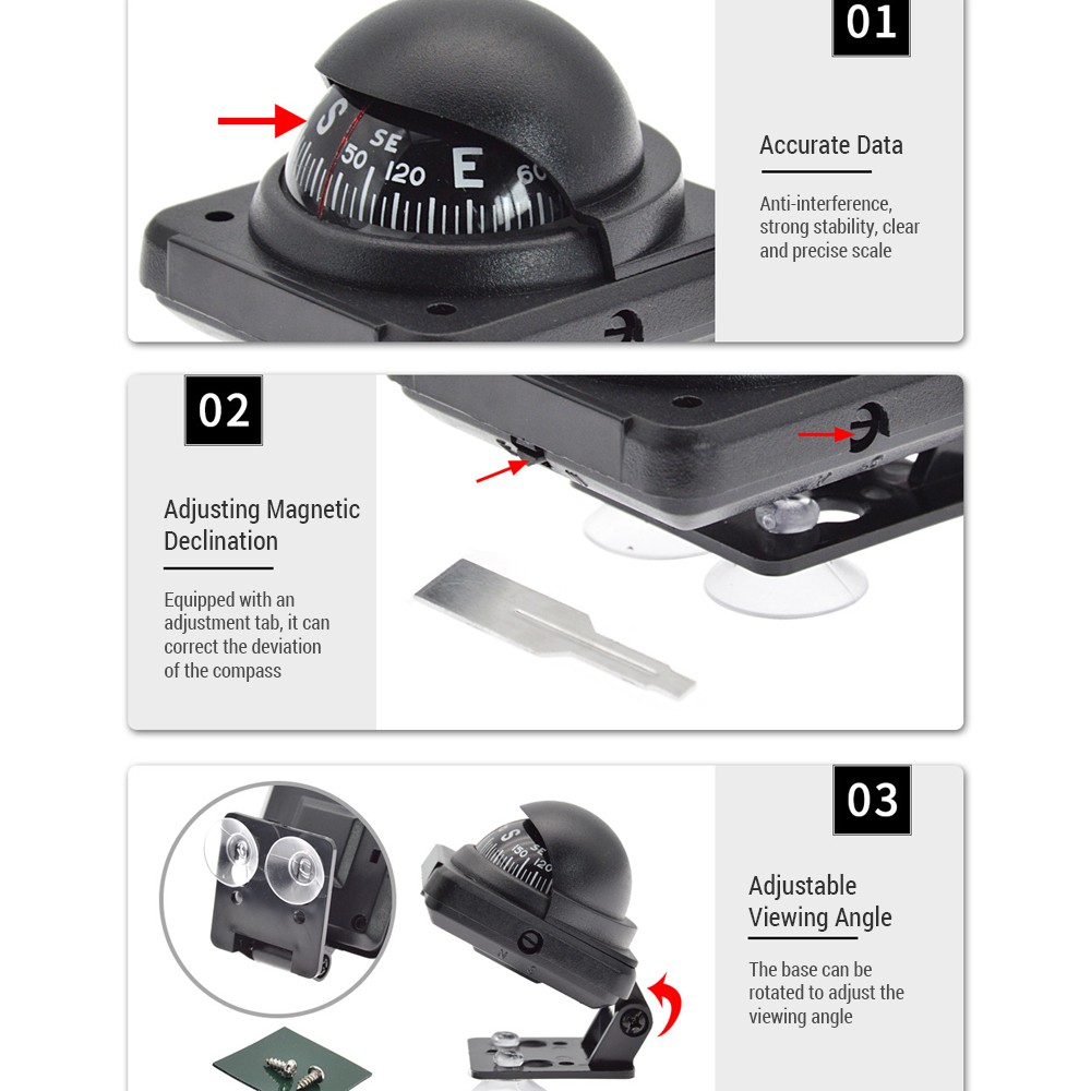 Nautical Compass Portable Dash Mount Guide For Car And Boat ABS Easy To Use