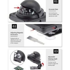 Nautical Compass Portable Dash Mount Guide For Car And Boat ABS Easy To Use