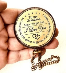 Engraved Brass Compass Gift for Grandson Birthday Baptism Graduation Gift