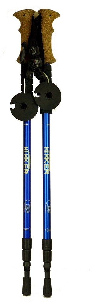 2X Hikker Anti-Shock Hiking Poles Adjustable Walking Trekking Stick Compass