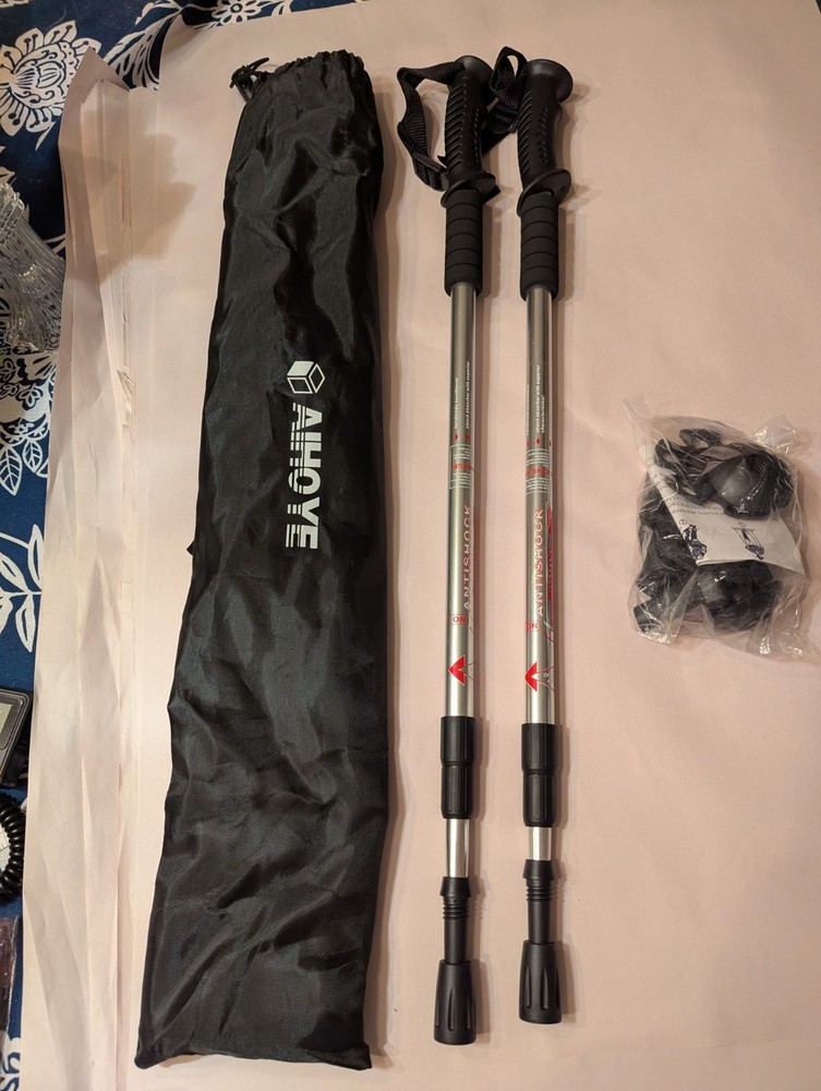Aihoye Walking Hiking Trekking Adjustable Sticks With Carry Bag New